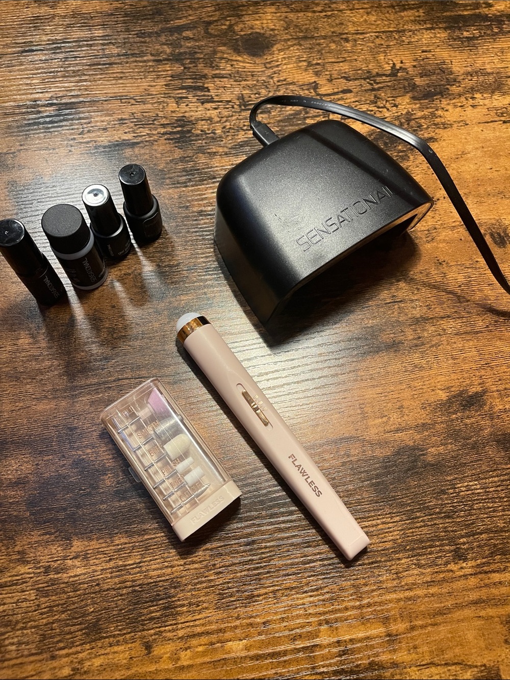 Flawless Pink Electric Nail Drill Pen with Bit Kit and Gel Nail Light.